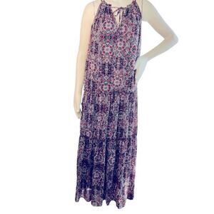 DREW Navy Medallion Sleeveless Tiered Maxi Dress NWT Small